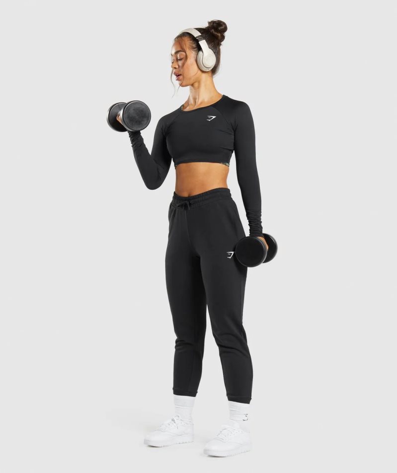 Women's Gymshark Training Long Sleeve Cropped Tops Black | NZ 6WFYRA